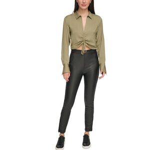 DKNY Jeans Women's Faux-Leather Ankle-Zip Leggings